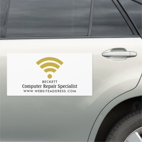 Gold Wi_Fi Logo Computer Repair Specialist Car Magnet