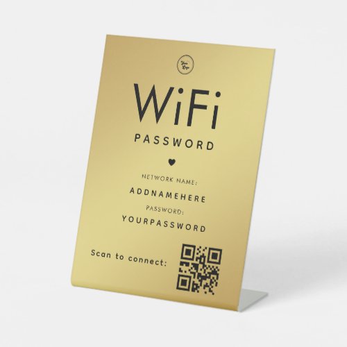 Gold WiFi Password Code Business Logo QR Code Pedestal Sign