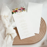 Gold Wild Feather Boho Tropical Floral Dinner Menu<br><div class="desc">This gold wild feather boho tropical floral dinner menu card is perfect for a rustic wedding. The design features hand-painted brown wild feathers, boho yellow, white, purple, pink, blush, burgundy flowers and blue berries neatly arranged into beautiful bouquets. This menu can be used for a wedding reception, rehearsal dinner, bridal...</div>