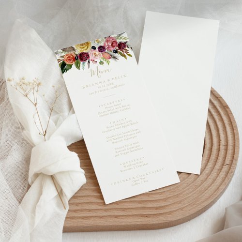 Gold Wild Feather Boho Tropical Floral Dinner Menu
