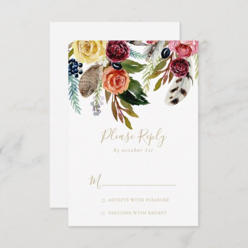 Gold Wild Feather Boho Tropical Floral RSVP