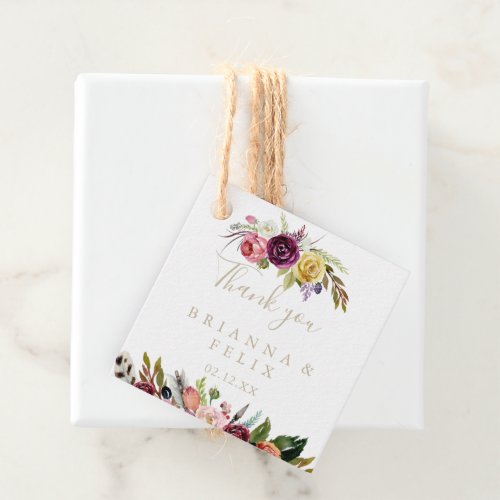 Gold Wild Feather Boho Tropical Floral Wedding  Favor Tags