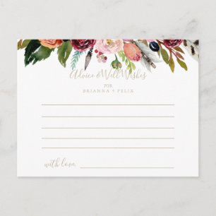 Gold Wild Feather Boho Tropical Floral Wedding Postcard