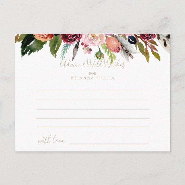 Gold Wild Feather Boho Tropical Floral Wedding  Postcard (Front)