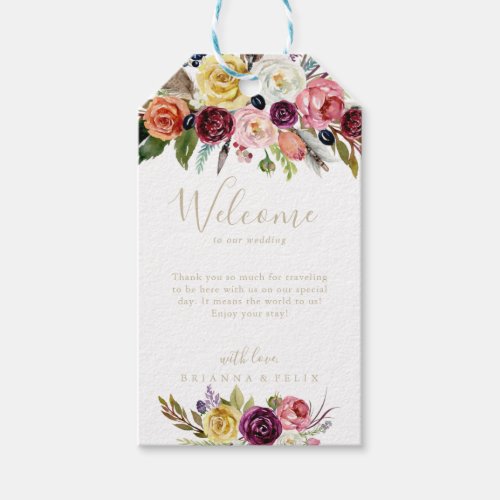 Gold Wild Feather Boho Tropical Wedding Welcome  Gift Tags