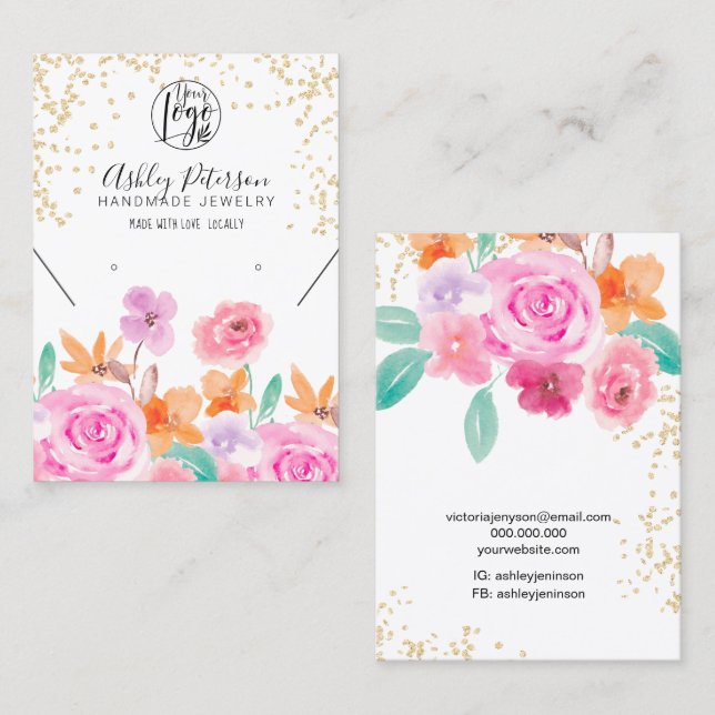 Gold wild floral logo jewelry earring necklace business card (Front/Back)