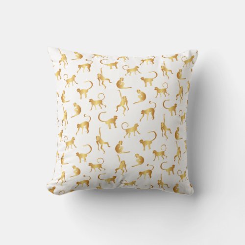 Gold Wild Monkey Tropical Jungle Throw Pillow