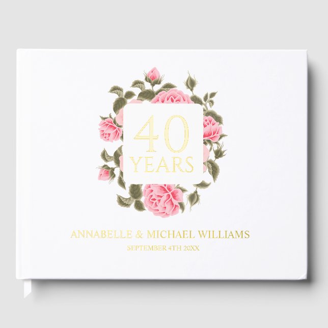GOLD WILD ROSE BOUQUET 40th WEDDING ANNIVERSARY  Foil Guest Book (Front)