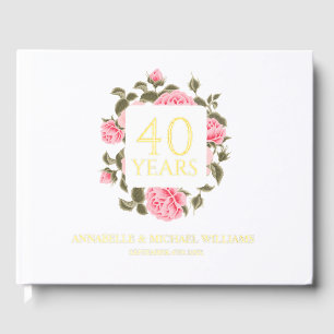 GOLD WILD ROSE BOUQUET 40th WEDDING ANNIVERSARY Foil Guest Book
