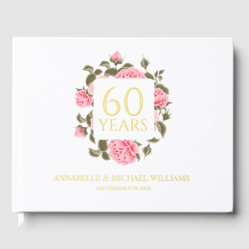 GOLD WILD ROSE BOUQUET 60th DIAMOND ANNIVERSARY  Foil Guest Book