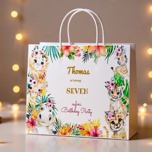 Gold Wild safari animals kids birthday Large Gift Bag