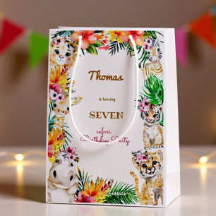 Gold Wild safari animals kids birthday Medium Gift Bag