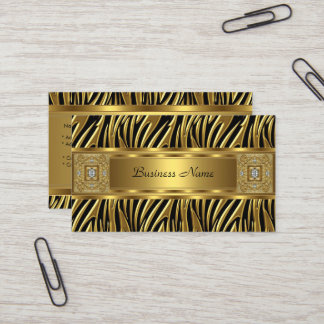 Gold Wild Zebra Black Jewel Look Image Business Card