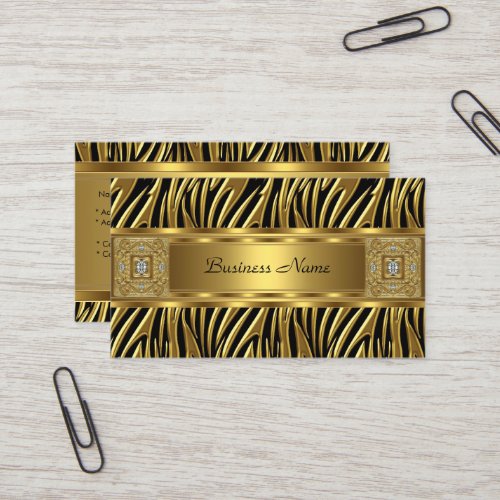 Gold Wild Zebra Black Jewel Look Image Business Card