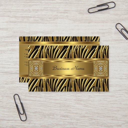 Customizable Gold Wild Zebra Black Jewel Look Image Business Card