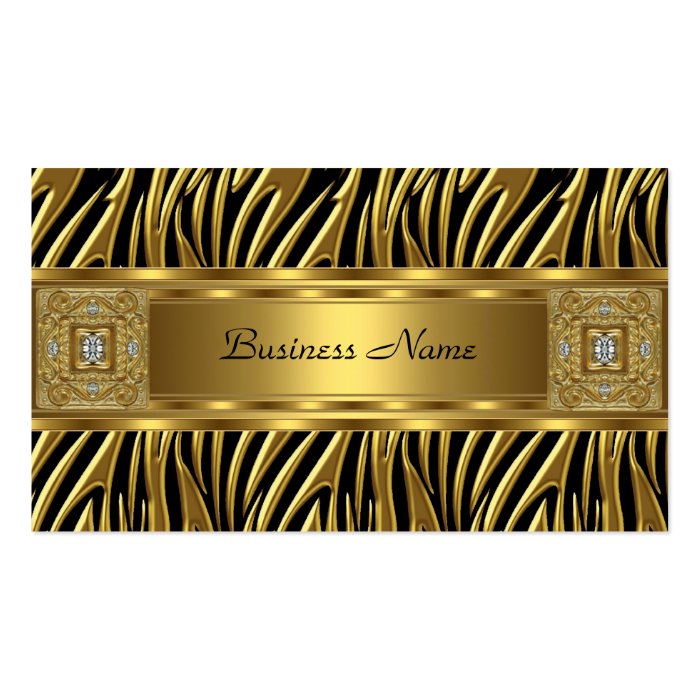 Gold Wild Zebra Black Jewel Look Image Business Card