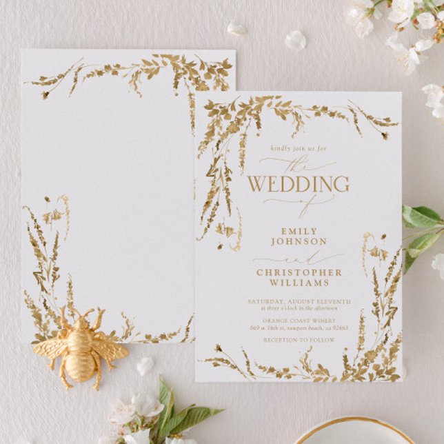 Gold Wildflower Calligraphy Wedding Invitation (Creator Uploaded)