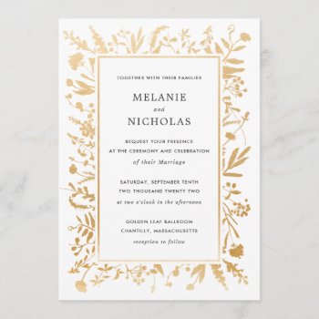 Gold Wildflower Frame Wedding Invitation by lemontreeweddings at Zazzle