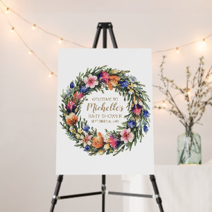 Gold Wildflower girl baby shower welcome sign     