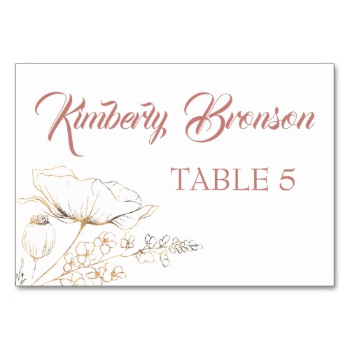 Gold Wildflower Individual Guest Names Table Card