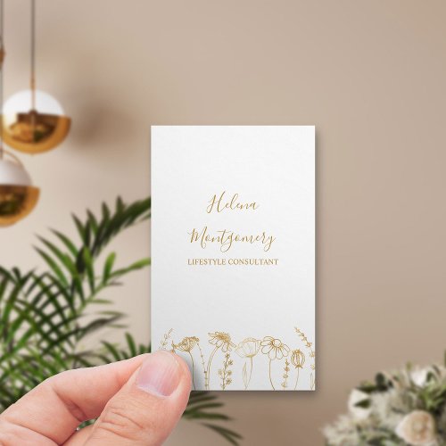 Gold Wildflower Sketch Feminine Professional Business Card