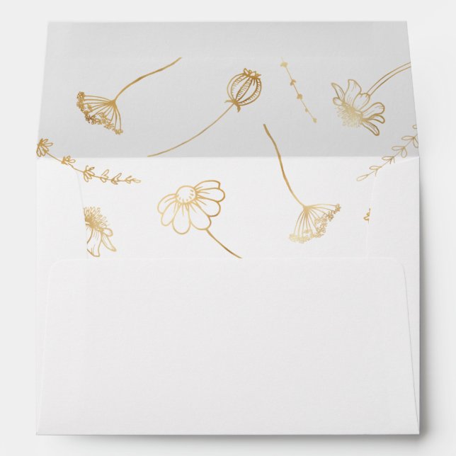 Gold Wildflower Sketch Floral Line Art Invitation Envelope (Back (Bottom))