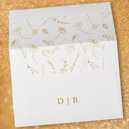 Gold Wildflower Sketch Floral Wedding Invitation Envelope