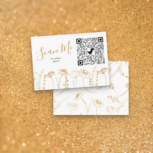 Gold Wildflower Sketch Online RSVP QR Code Enclosure Card