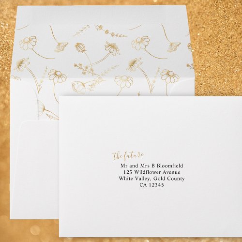 Gold Wildflower Sketch Self Addressed RSVP Envelope