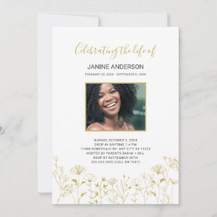 Gold Wildflowers Life celebration photo Invitation