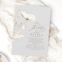 Gold Wildflowers Light Grey Chic Bridal Shower