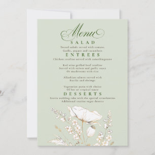 Gold Wildflowers Sage Green and Gold Wedding Menu Invitation