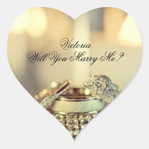 Gold Will You Marry Me Name Proposal Script Heart Sticker