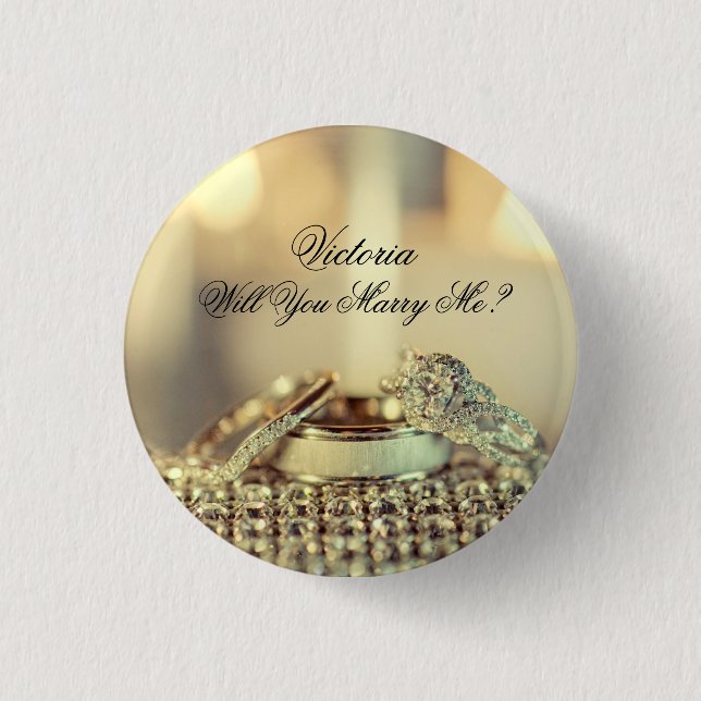 Gold Will You Marry Me Proposal Name Script Button (Front)