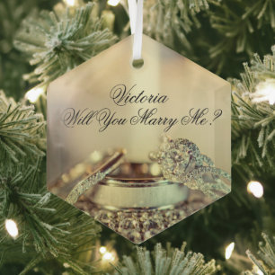 Gold Will You Marry Me Proposal Name Script Glass Ornament
