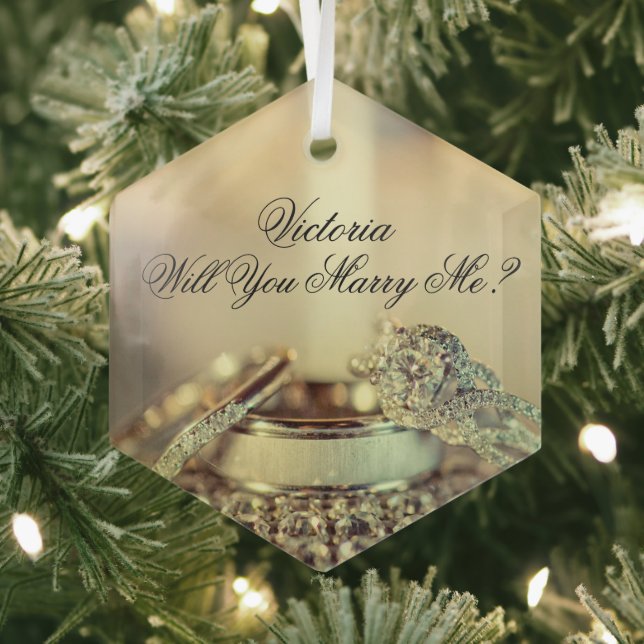 Gold Will You Marry Me Proposal Name Script  Glass Ornament (Insitu)