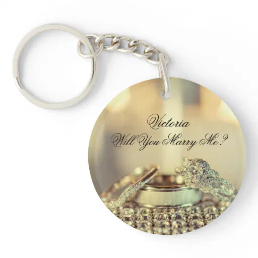 Gold Will You Marry Me Proposal Name Script  Keychain