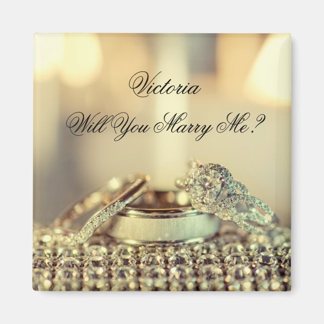 Gold Will You Marry Me Proposal Name Script  Magnet (Front)