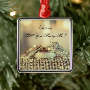 Gold Will You Marry Me Proposal Name Script Metal Ornament
