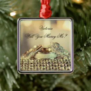 Gold Will You Marry Me Proposal Name Script Metal Ornament