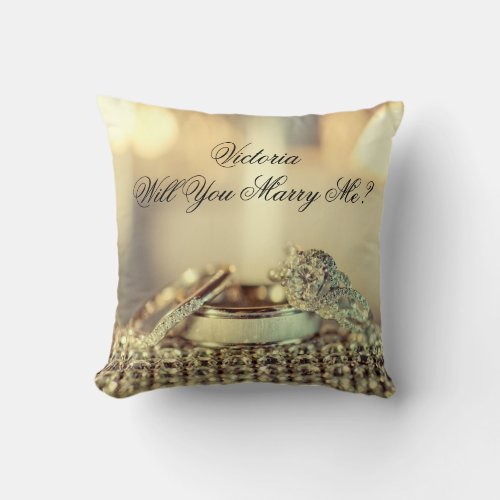Gold Will You Marry Me Proposal Name Script Throw Pillow