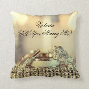 Gold Will You Marry Me Proposal Name Script Throw Pillow