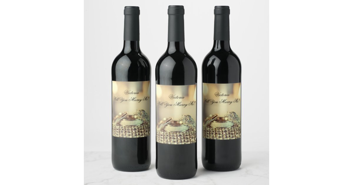 Gold Will You Marry Me Proposal Name Script Wine Label | Zazzle