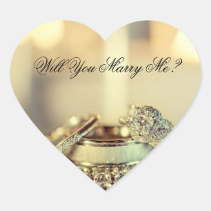 Gold Will You Marry Me Proposal Script Heart Sticker
