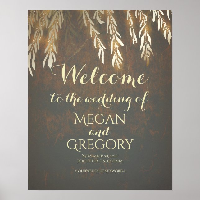 Gold Willow Tree Vintage Wedding Welcome Sign (Front)