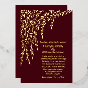 Gold Willows Burgundy Wedding Foil Invitation