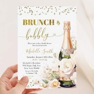 Gold Wine Brunch and Bubbly Bridal Shower Invitation