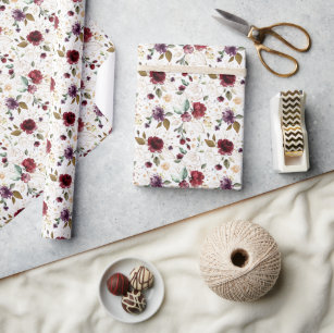 Burgundy rose gold elegant damasque Wrapping Paper by Peggie