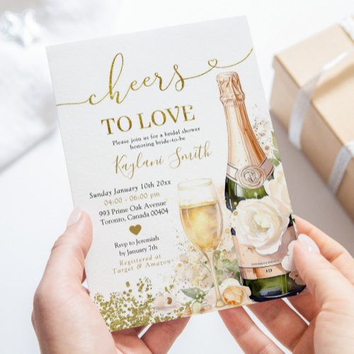 Gold Wine Cheers to Love Bridal Shower Invitation