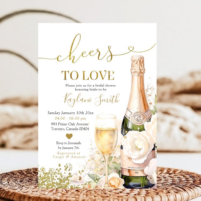 Gold Wine Cheers to Love Bridal Shower Invitation (Creator Uploaded)